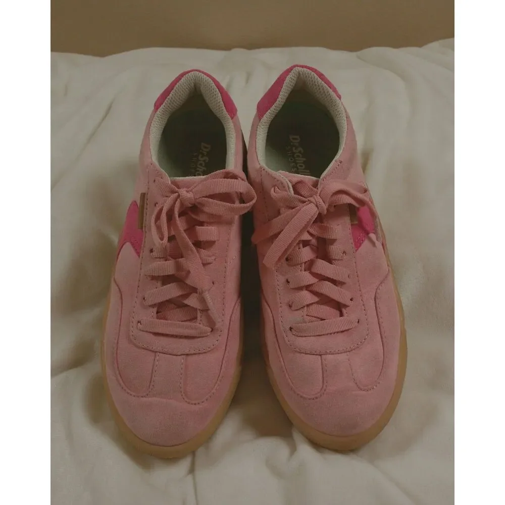 Dr. Scholl's Time Off Win Pink Platform Sneakers Suede Women's Size 6 Y2K